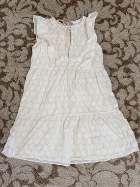LOFT White Textured Ruffle Dress Womens MP Petite Medium Sleeveless Boho Mini